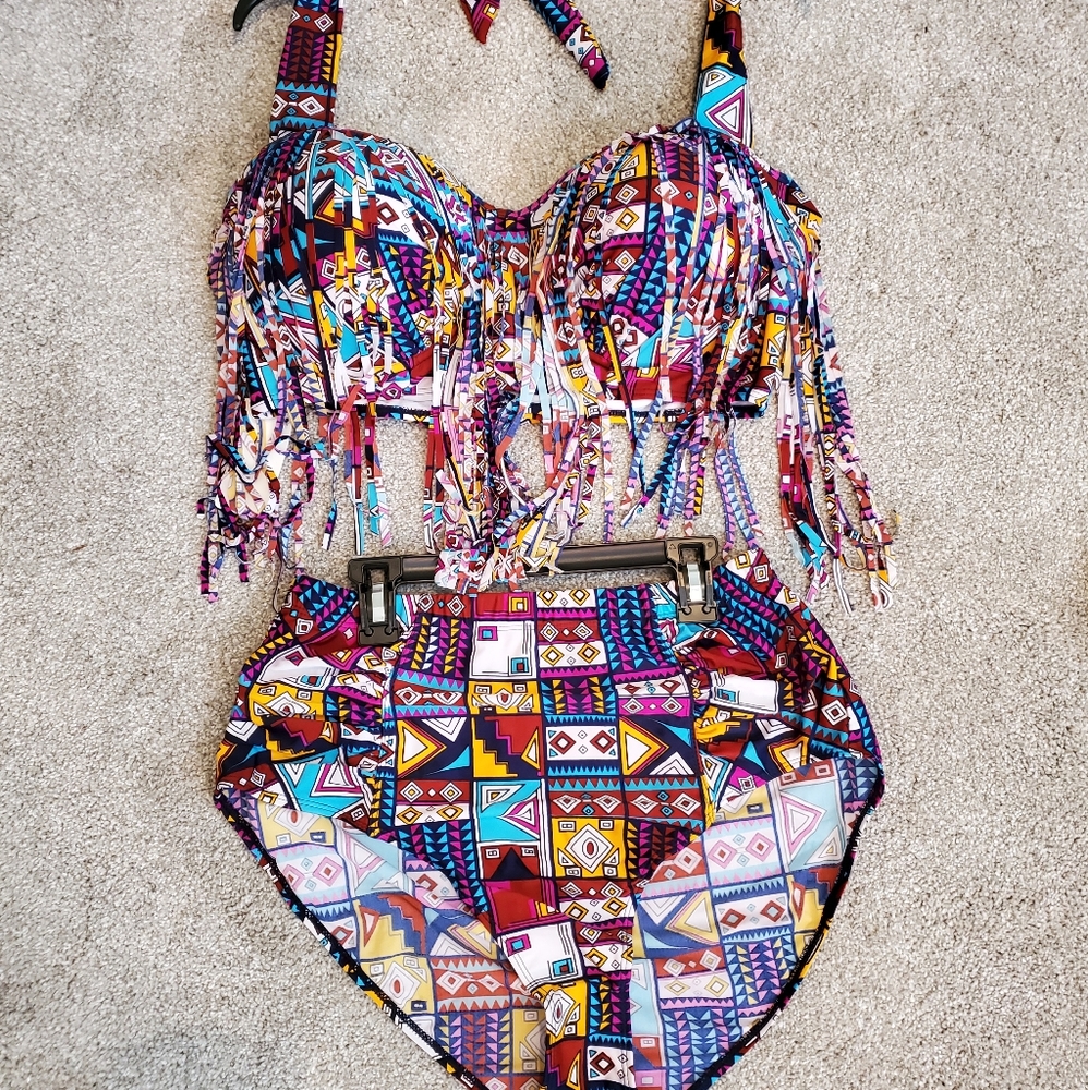 NEW 3XL High Waisted Swimsuit with Fringe Top